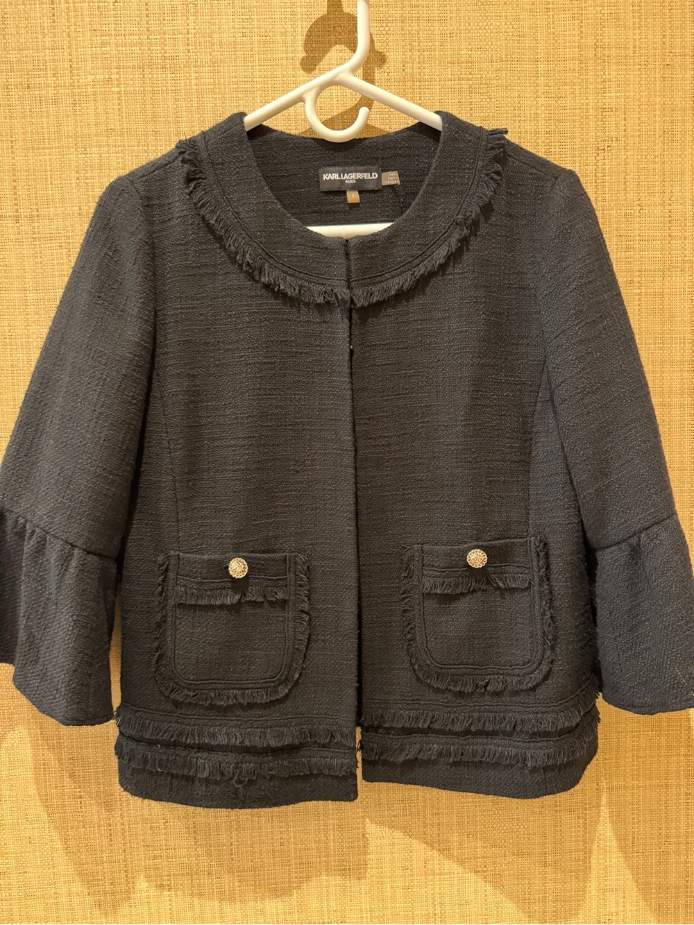 Karl Lagerfeld Black Fringed Tweed Blazer Jacket